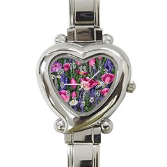 Cheerful Watercolor Flowers Heart Italian Charm Watch by GardenOfOphir