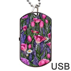 Cheerful Watercolor Flowers Dog Tag Usb Flash (one Side) by GardenOfOphir