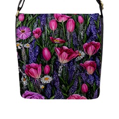 Cheerful Watercolor Flowers Flap Closure Messenger Bag (l) by GardenOfOphir