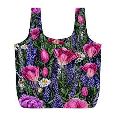 Cheerful Watercolor Flowers Full Print Recycle Bag (l) by GardenOfOphir