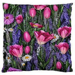 Cheerful Watercolor Flowers Standard Premium Plush Fleece Cushion Case (one Side) by GardenOfOphir