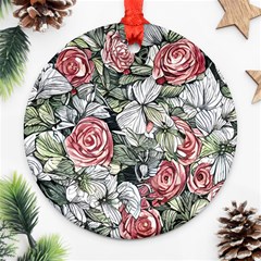 Retro Topical Botanical Flowers Ornament (round) by GardenOfOphir