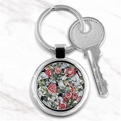 Retro Topical Botanical Flowers Key Chain (round) by GardenOfOphir