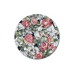 Retro Topical Botanical Flowers Magnet 3  (round) by GardenOfOphir