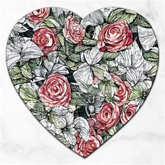 Retro Topical Botanical Flowers Jigsaw Puzzle (heart) by GardenOfOphir