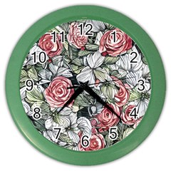 Retro Topical Botanical Flowers Color Wall Clock by GardenOfOphir