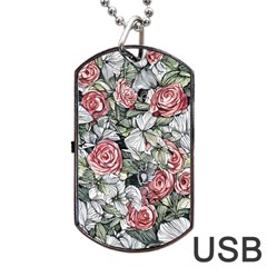 Retro Topical Botanical Flowers Dog Tag Usb Flash (one Side) by GardenOfOphir