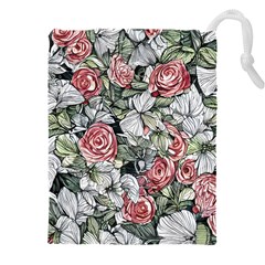 Retro Topical Botanical Flowers Drawstring Pouch (4xl) by GardenOfOphir