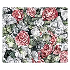 Retro Topical Botanical Flowers One Side Premium Plush Fleece Blanket (small)