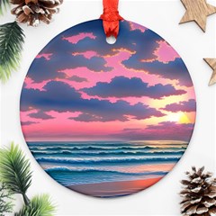 Sunset Over The Beach Ornament (round) by GardenOfOphir