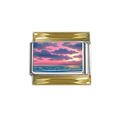 Sunset Over The Beach Gold Trim Italian Charm (9mm) by GardenOfOphir