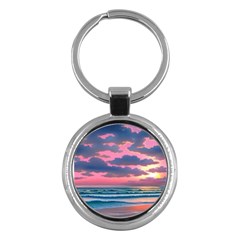 Sunset Over The Beach Key Chain (round) by GardenOfOphir