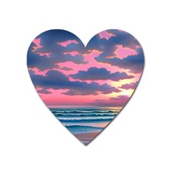 Sunset Over The Beach Heart Magnet by GardenOfOphir