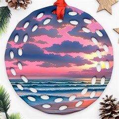 Sunset Over The Beach Ornament (round Filigree) by GardenOfOphir