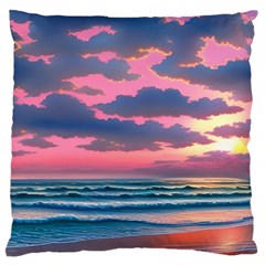 Sunset Over The Beach Large Cushion Case (one Side) by GardenOfOphir