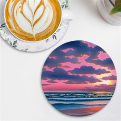 Sunset Over The Beach Uv Print Round Tile Coaster by GardenOfOphir