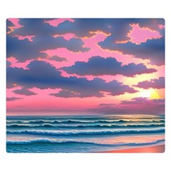 Sunset Over The Beach One Side Premium Plush Fleece Blanket (small) by GardenOfOphir