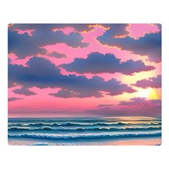 Sunset Over The Beach One Side Premium Plush Fleece Blanket (large)