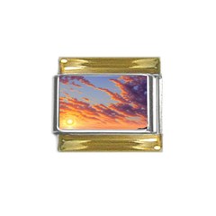 Summer Sunset Over Beach Gold Trim Italian Charm (9mm) by GardenOfOphir