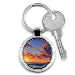 Summer Sunset Over Beach Key Chain (round) by GardenOfOphir