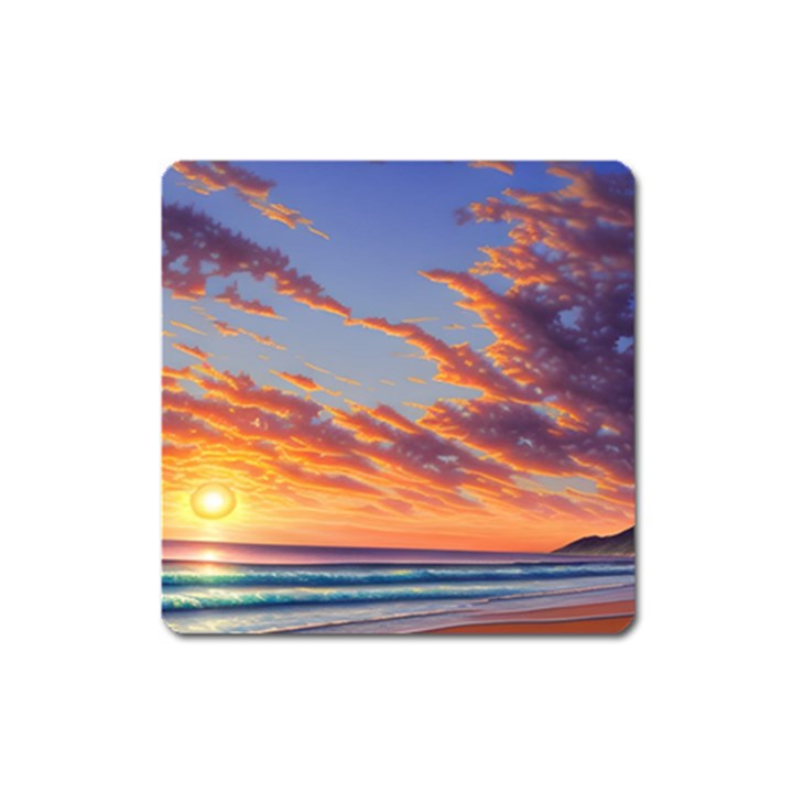 Summer Sunset Over Beach Square Magnet