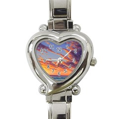 Summer Sunset Over Beach Heart Italian Charm Watch by GardenOfOphir