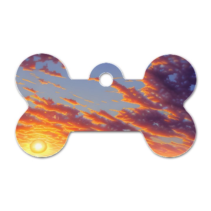 Summer Sunset Over Beach Dog Tag Bone (Two Sides)