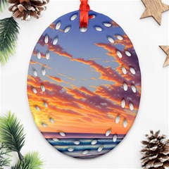 Summer Sunset Over Beach Oval Filigree Ornament (two Sides) by GardenOfOphir