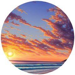 Summer Sunset Over Beach Wooden Puzzle Round by GardenOfOphir