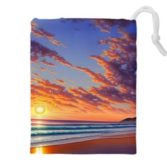 Summer Sunset Over Beach Drawstring Pouch (4xl) by GardenOfOphir