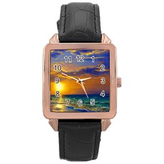 Nature Sunset Rose Gold Leather Watch  by GardenOfOphir