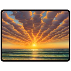 Waves At Sunset One Side Fleece Blanket (large) by GardenOfOphir