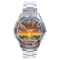 Waves At Sunset Stainless Steel Analogue Watch by GardenOfOphir