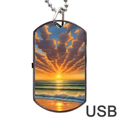 Waves At Sunset Dog Tag Usb Flash (one Side) by GardenOfOphir