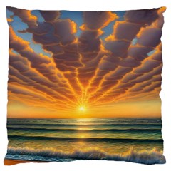 Waves At Sunset Large Cushion Case (two Sides) by GardenOfOphir