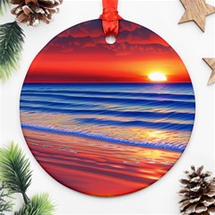 Golden Sunset Over Beach Ornament (round) by GardenOfOphir