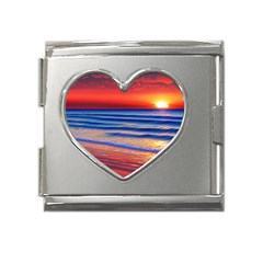 Golden Sunset Over Beach Mega Link Heart Italian Charm (18mm) by GardenOfOphir