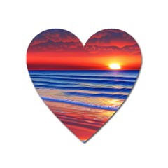 Golden Sunset Over Beach Heart Magnet by GardenOfOphir