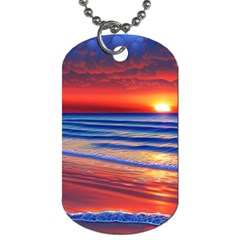 Golden Sunset Over Beach Dog Tag (one Side) by GardenOfOphir