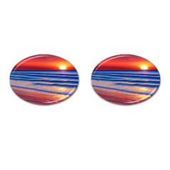 Golden Sunset Over Beach Cufflinks (oval) by GardenOfOphir