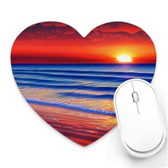 Golden Sunset Over Beach Heart Mousepad by GardenOfOphir