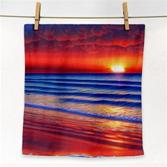 Golden Sunset Over Beach Face Towel by GardenOfOphir