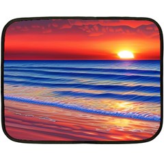 Golden Sunset Over Beach Fleece Blanket (mini) by GardenOfOphir