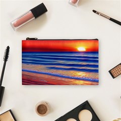 Golden Sunset Over Beach Cosmetic Bag (small) by GardenOfOphir