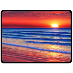 Golden Sunset Over Beach One Side Fleece Blanket (large) by GardenOfOphir