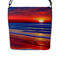 Golden Sunset Over Beach Flap Closure Messenger Bag (l) by GardenOfOphir