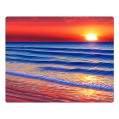 Golden Sunset Over Beach Premium Plush Fleece Blanket (large) by GardenOfOphir