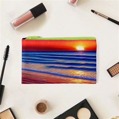 Golden Sunset Over Beach Cosmetic Bag (xs) by GardenOfOphir