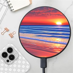 Golden Sunset Over Beach Wireless Fast Charger(black) by GardenOfOphir