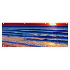 Golden Sunset Over Beach Banner And Sign 8  X 3  by GardenOfOphir